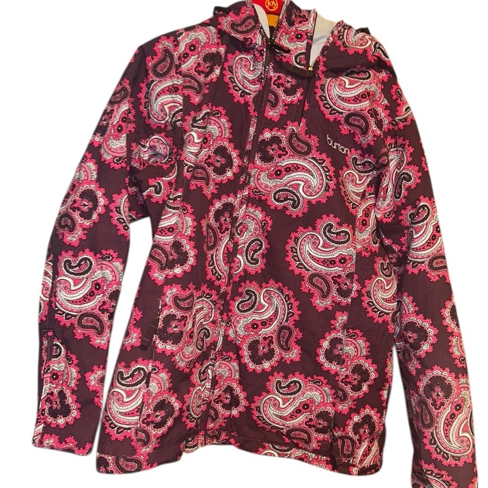 Woman Burton ski snowboard purple/pink paisley print snow coat size Medium M